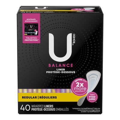 U by Kotex Balance Liner, Regular,  xpress dri, Fragrance-Free, 40 Count