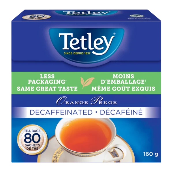 Tetley Orange Pekoe Decaffeinated Tea 80ct 160g  NEW