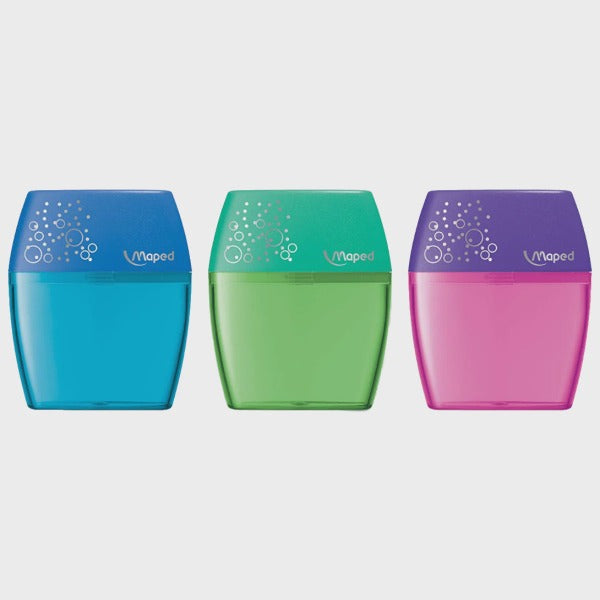 Maped 2 Hole Steel Blade Pencil Sharpener with Receptacle, Assorted Colors