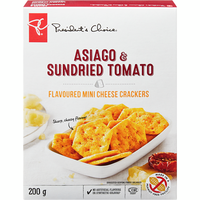 PC Asiago and Sundried Tomato Flavoured Mini Cheese Crackers 200g