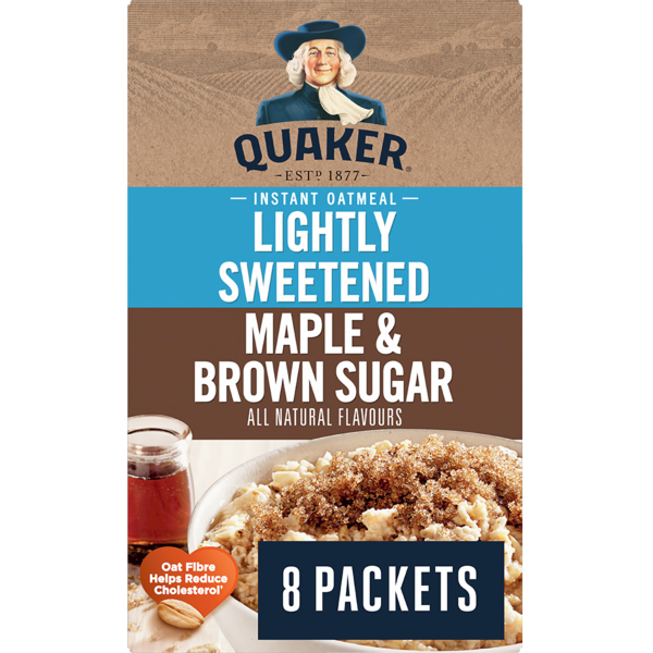 *Quaker Lightly Sweetened Maple & Brown Sugar Instant Oatmeal  8ct 304g