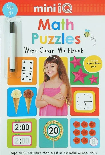 mini iQ Math Puzzles Wipe-Clean Workbook