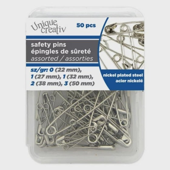 Unique Creativ Safety Pins Assorted Size 50 Count