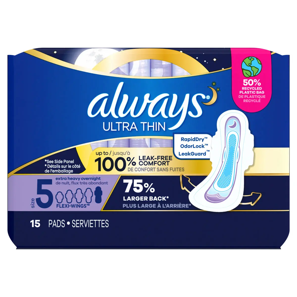 Always Ultra Thin Size 5 Extra Heavy Overnight Pads 15ct