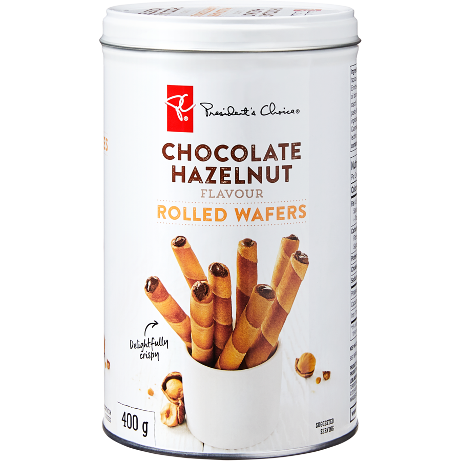 Presidents Choice Chocolate Hazelnut Rolled Wafers 400g