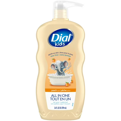 Dial Kids All in One, Hair, Body + Bubble Bath, Peach, 709ml
