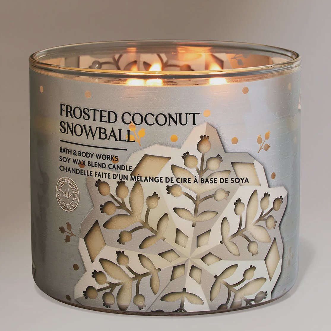 Bath & Body Works Frosted Coconut Snowball 3 Wick Candle 14.5oz