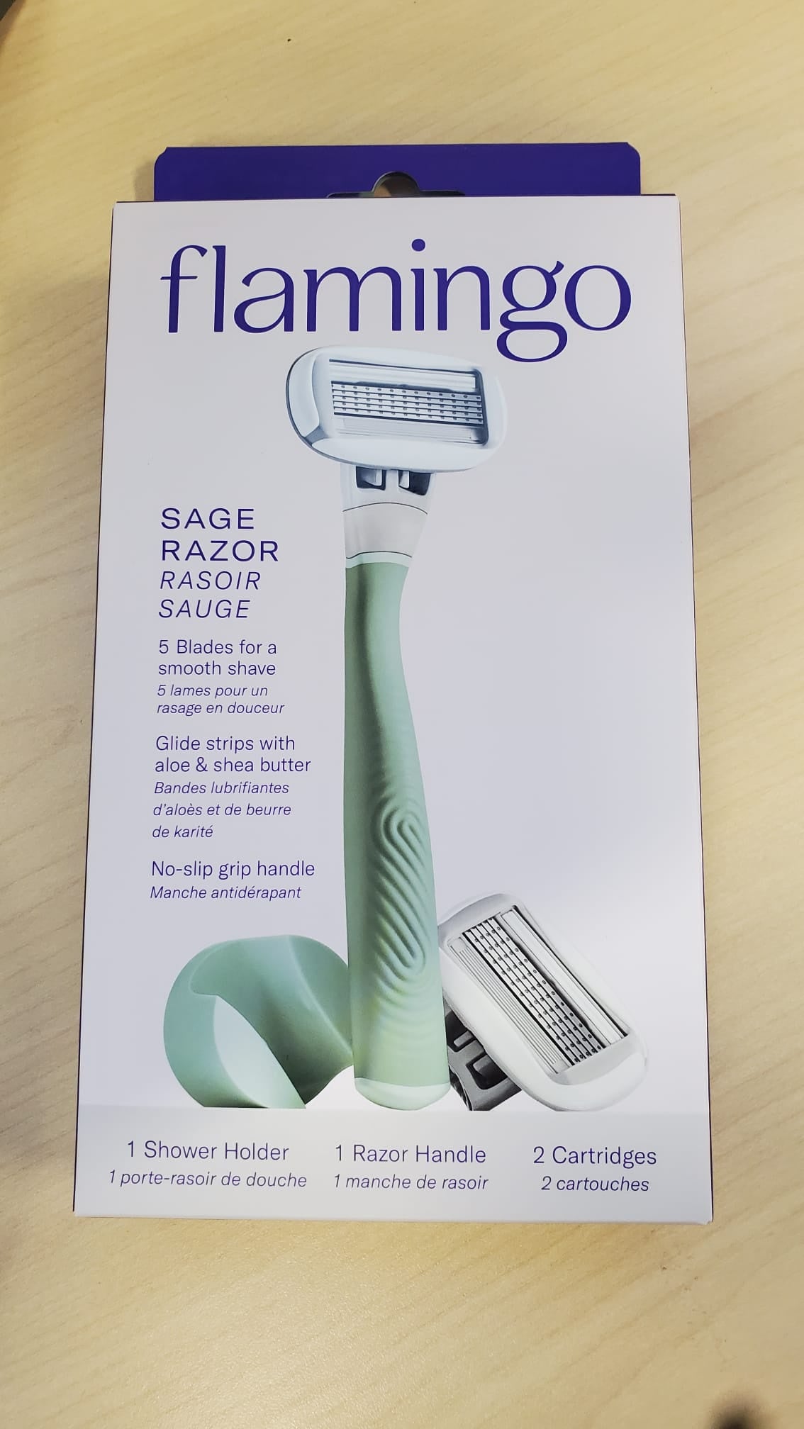 Flamingo 5-Blade Women's Razor - 1 Razor Handle + 2 Razor Blade Refills - Sage, 1 handle, 2 blade refills