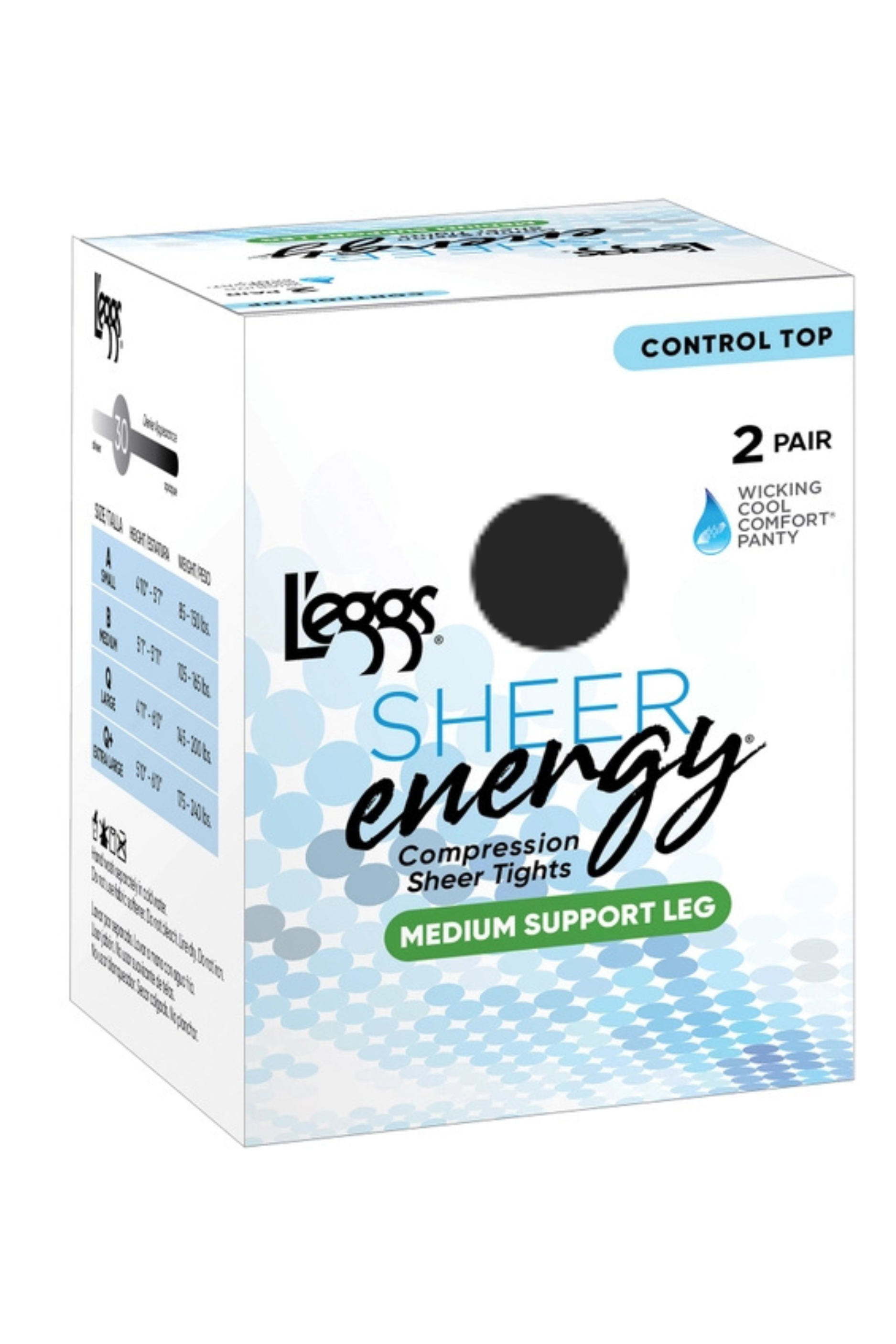 L'eggs Sheer Energy Jet Black Size B Control Top Sheer Toe Pantyhose 2pr