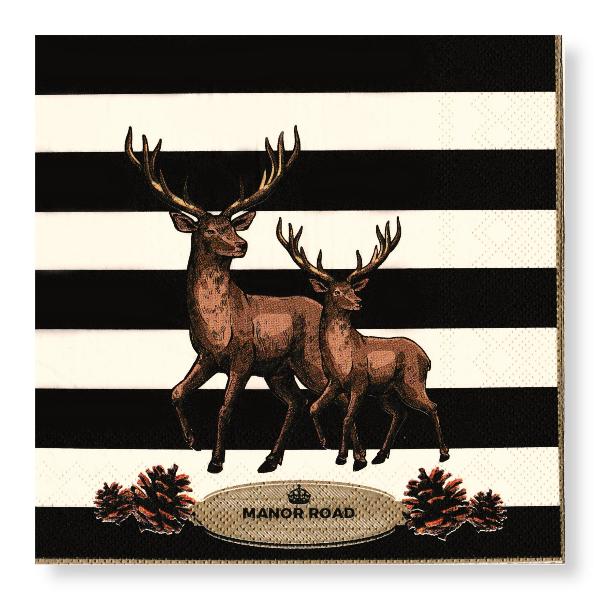 Manor Road Striped Deer Luncheon Napkins 20pk