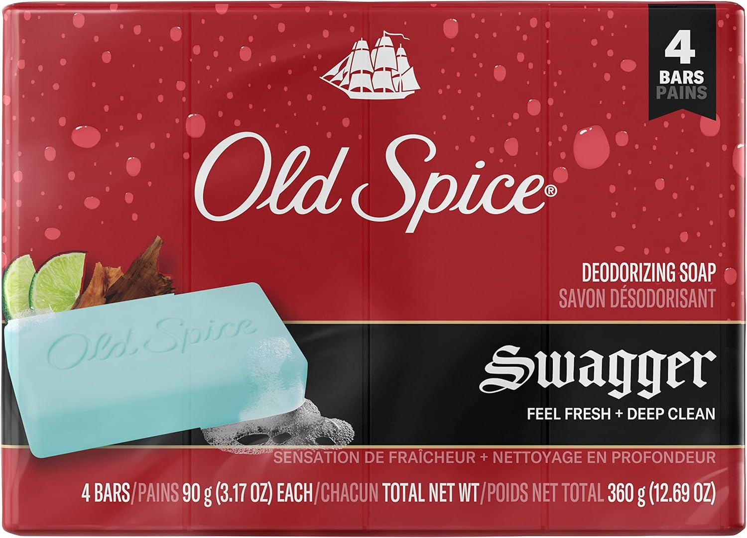 Old Spice Swagger Deodorizing Soap Feel Fresh + Deep Clean 4 Bars