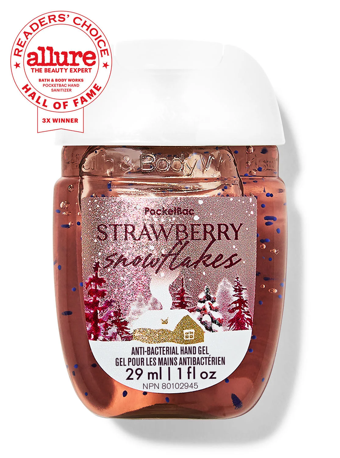 Bath & Body Works Strawberry Snowflakes PocketBac Anti-Bacterial Hand Gel 1 fl oz/29 ml