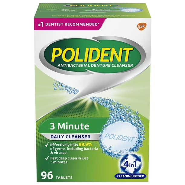 Polident Antibacterial Denture Cleanser 3 Minute Daily Cleanser 96 Tab.