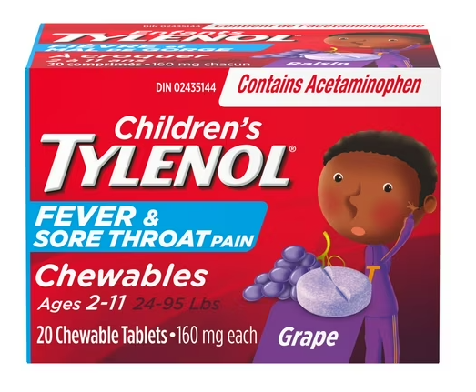 Tylenol Children's Fever & Sore Throat Chewables 6-11yrs Grape 20ct