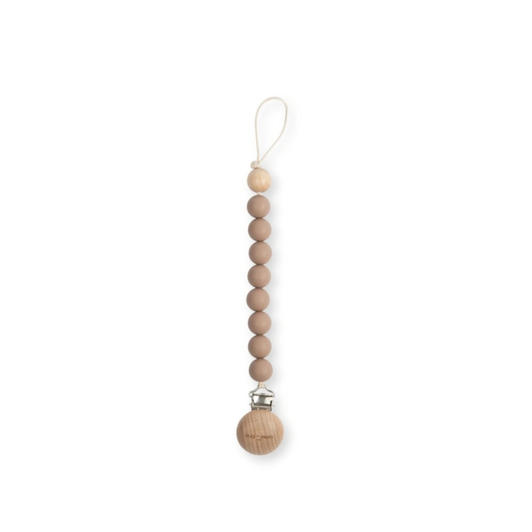 Bug + Bean Taupe Pacifier Clip Holder | Silicone + Beech Wood