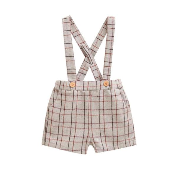 Dadati Grey/Maroon/Brown Checked Baby Shorts with Straps 36m