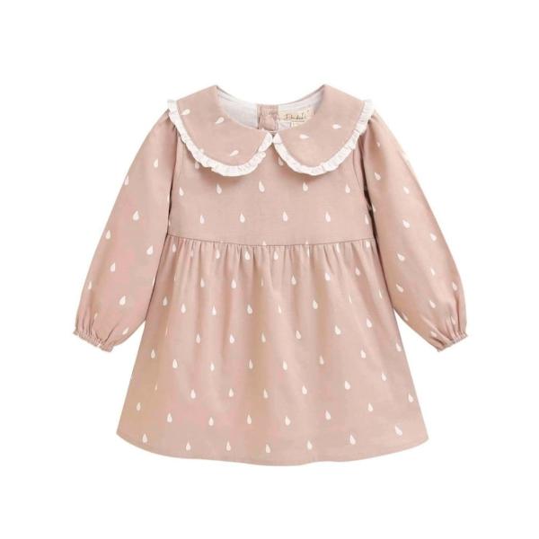 Dadati Beige Dress with White Water Drops Baby Collar 36m