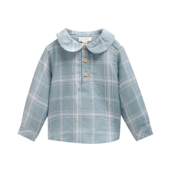 Dadati Green/Blue Boy's Baby Shirt with White Plaid 24m