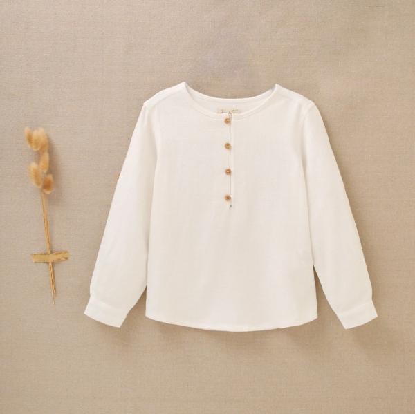 Dadati White Long-Sleeve Boy's Shirt with Mao Collar