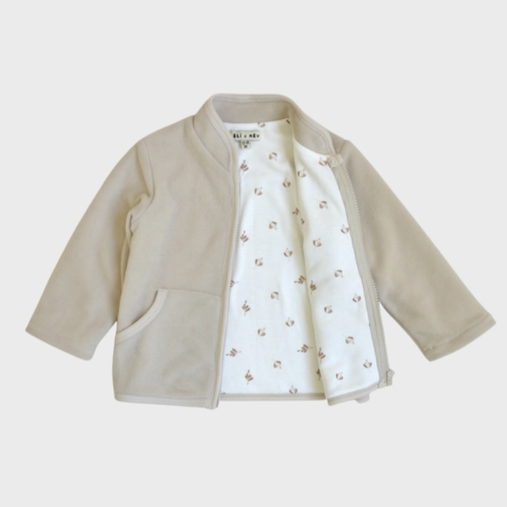 Eli + Nev Tan Soft Polar Cardigan with Floral Lining Oeko-Tex 9-12m