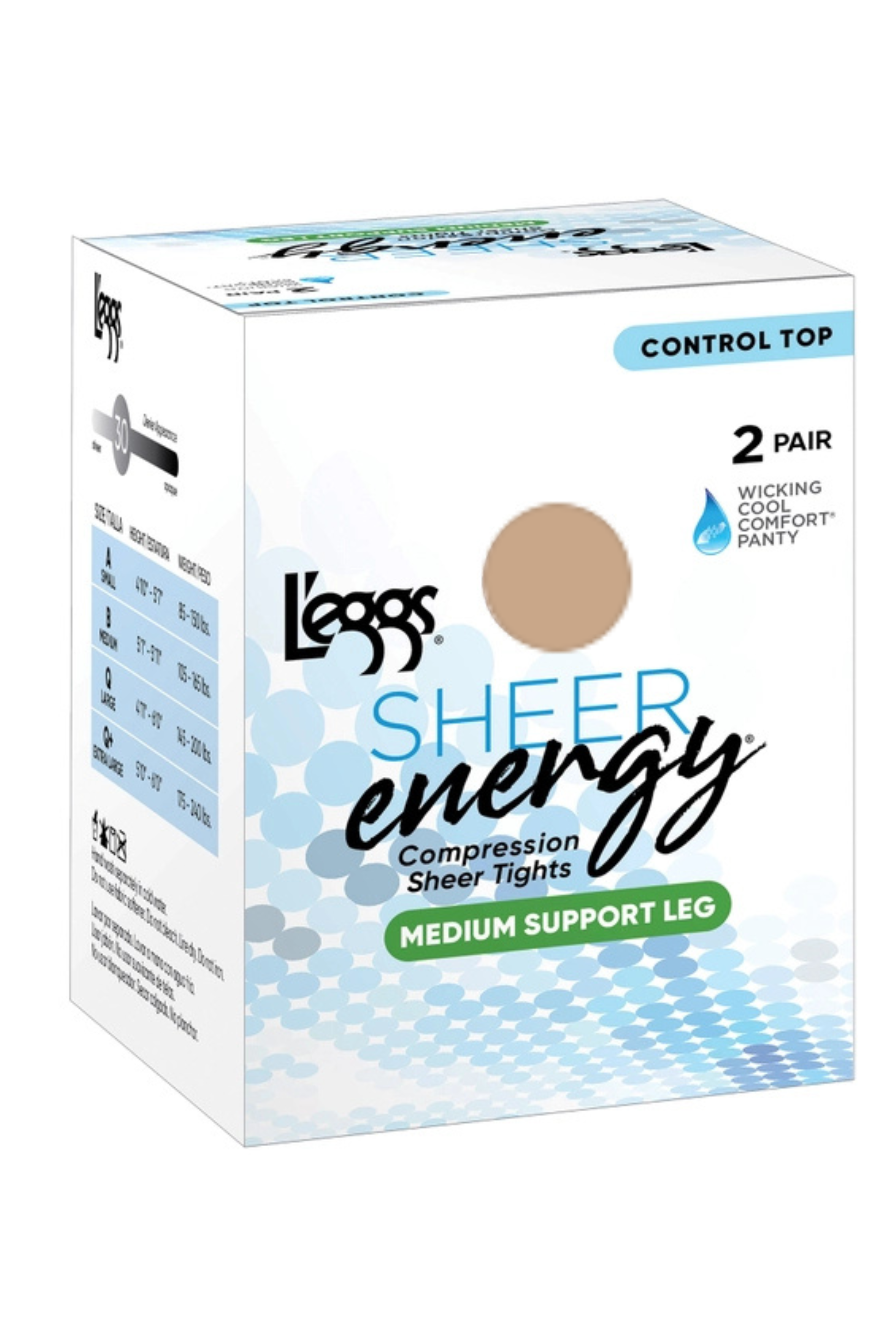 L'eggs Sheer Energy Suntan Size B Control Top Sheer Toe Pantyhose 2pr