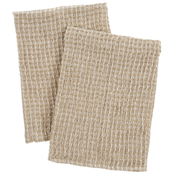 Stonewashed Waffle Kitchen Towel Set of 2 Beige