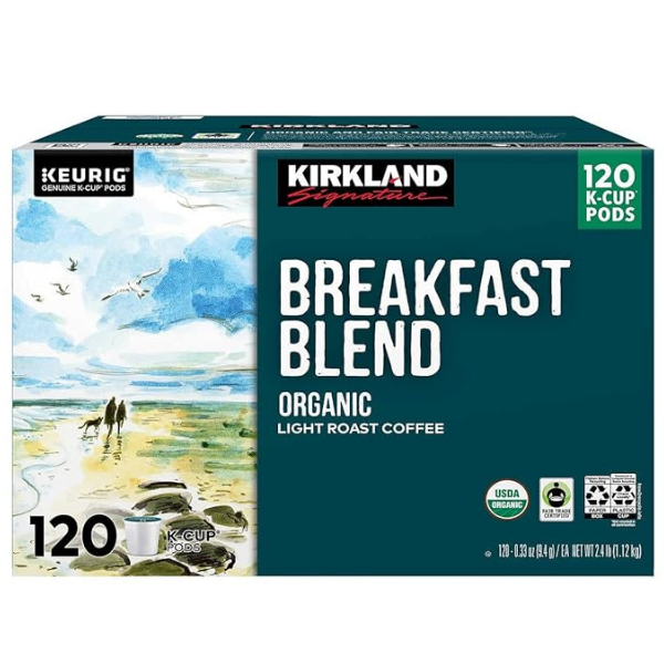Kirkland Breakfast Blend Organic Coffee K-Cups 120ct NEW SKU