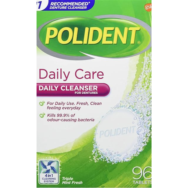 Polident Daily Care Tablets Fresh Mint Denture Cleaner 96 EA