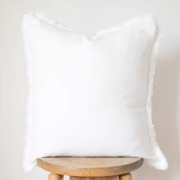 Square Fringed Linen Pillow Cover - White 18"x18"