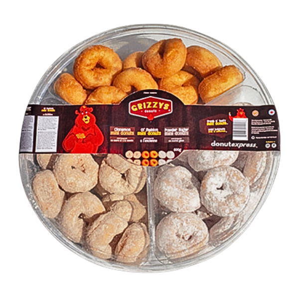 Grizzys Tri-Pack Mini Donuts 600g (Ol Fashion, Powder, Cinn)