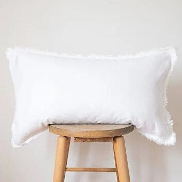 Lumbar Fringed Linen Pillow Cover - White 12"x20"