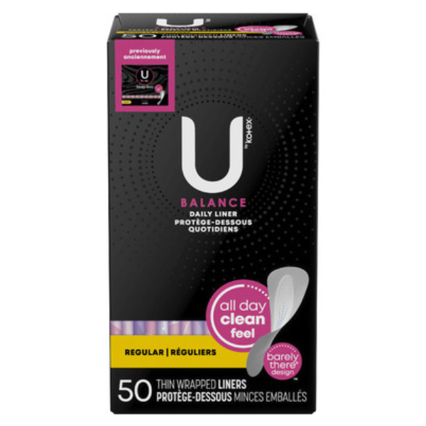 U by Kotex Balance Daily Liner, Regular, All day clean feel,  Fragrance-Free, 50 Count