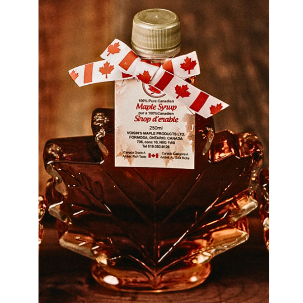 Voisin's Amber Maple Syrup Glass Leaf Bottle 250ml