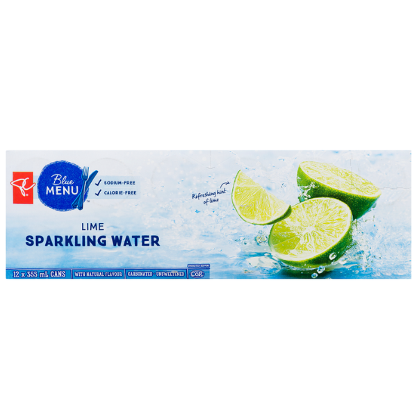 PC Blue Menu Lime Sparkling Water 355ml x 12