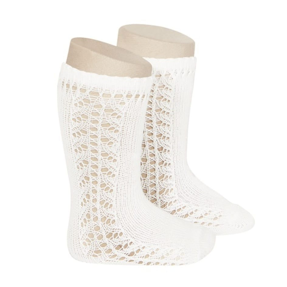 Condor 202 Ivory 2.592/2 Side Crochet Knee Socks