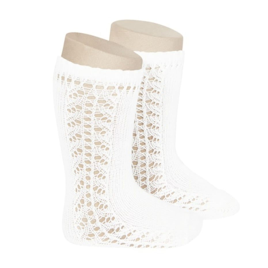 Condor 200 White 2.592/2 Side Crochet Knee Socks