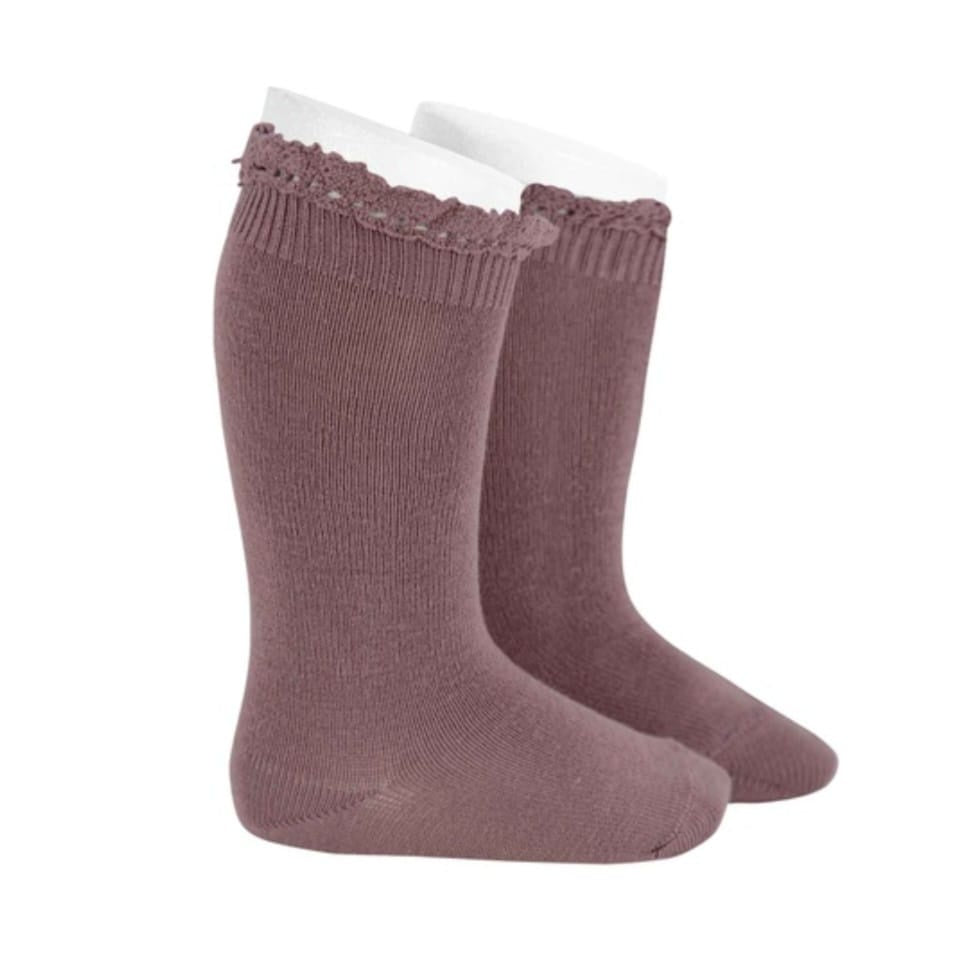 Condor 174 Rosy Brown 2.409/2 Knee Sock w/ Lace Trim