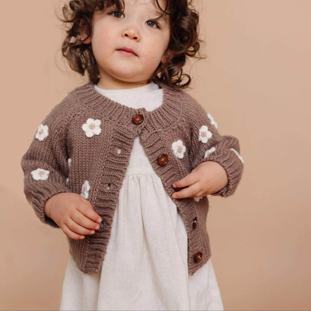 Blueberry Hill Tan Flower Knit Cardigan 2-3yr