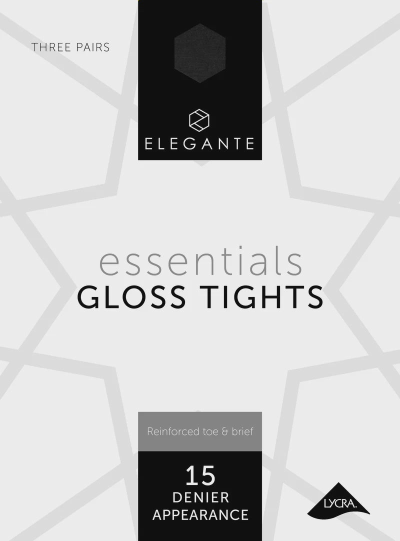 Elegante Essential Gloss Pantyhose Reinforced Toe & Brief 15den Barely Black 3prs