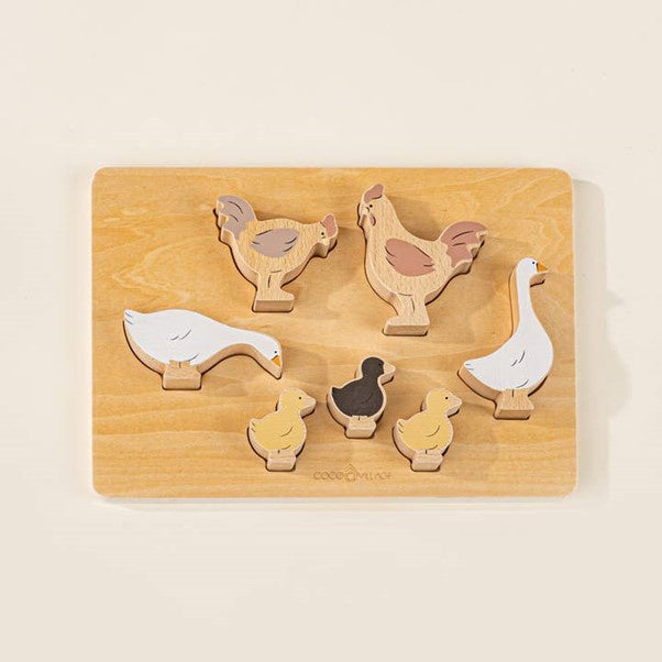 Coco Village Set of 7 Barnyard Animals On Wooden Plate