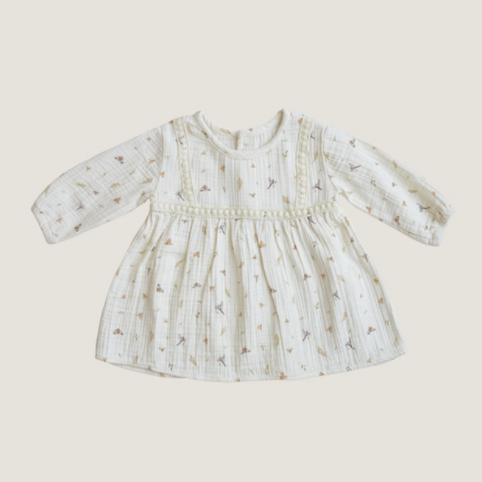 Eli + Nev Bird & Flower Printed Muslin Dress 100% Cotton 3-6m