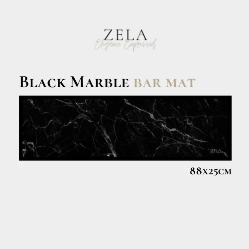 Zela Black Marble Large Bar Mat 88x25cm