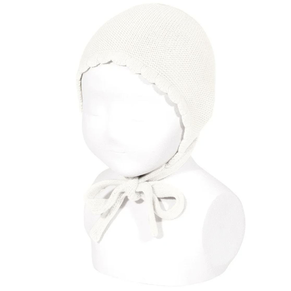 Condor Cream (202) Garter stitch bonnet (12-24m)