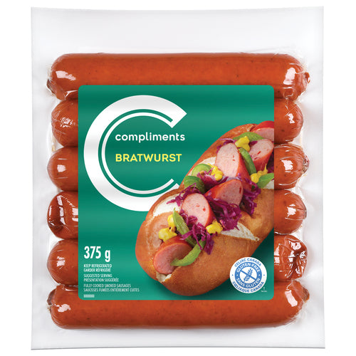 Compliments Smoked Bratwurst Fully Cooked Sausage 375g