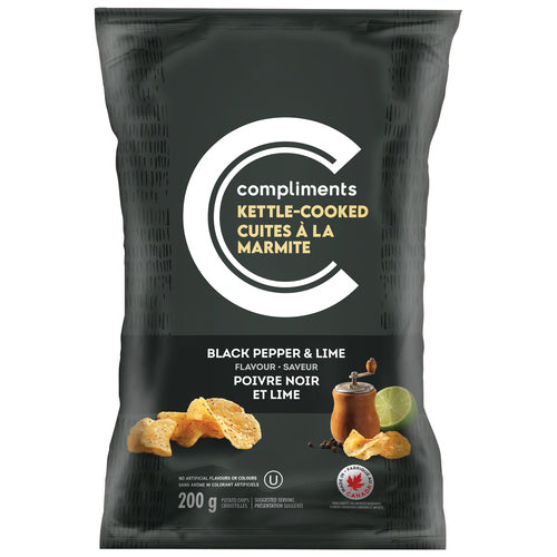 Compliments Kettle Cooked Black Pepper & Lime Potato Chips 200g