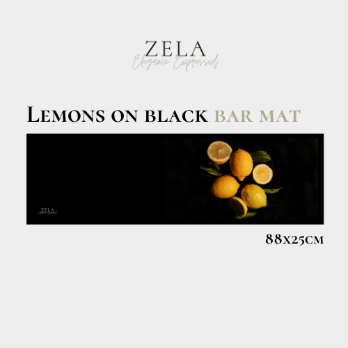 Zela Lemons on Black Bar Mat 88cm x 25cm