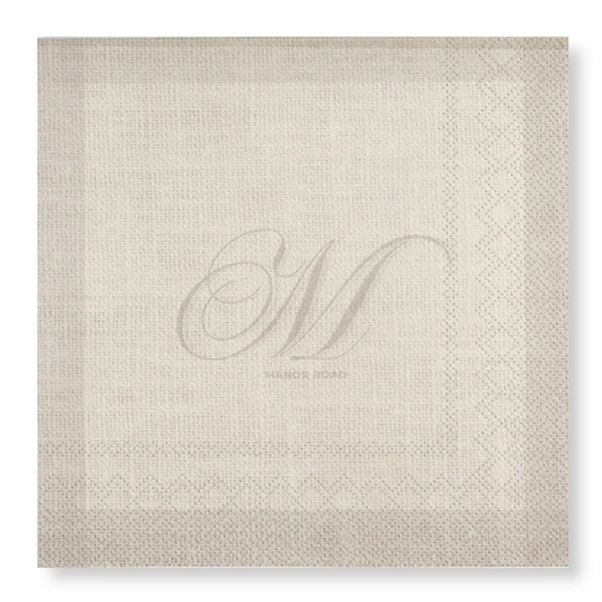 Manor Road Linen (Monogram Beige) Cocktail Napkins 20pk