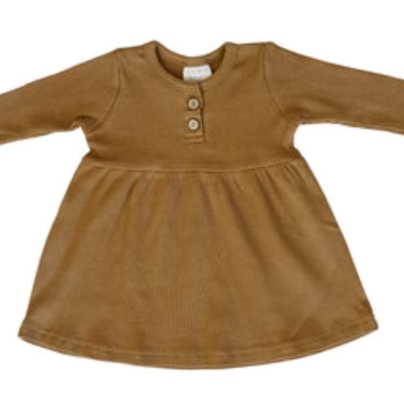 Mebie Baby Mustard Long Sleeve Buttoned Ribbed Dress 4T