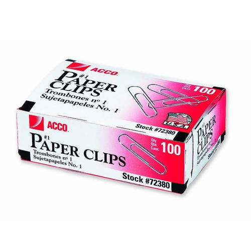 Acco Paper Clips #1 Size 100 Count