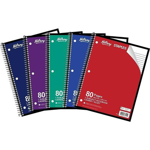 Hilroy 80 Page 1-Subject Notebook 3 Hole Punched, Assorted Colors